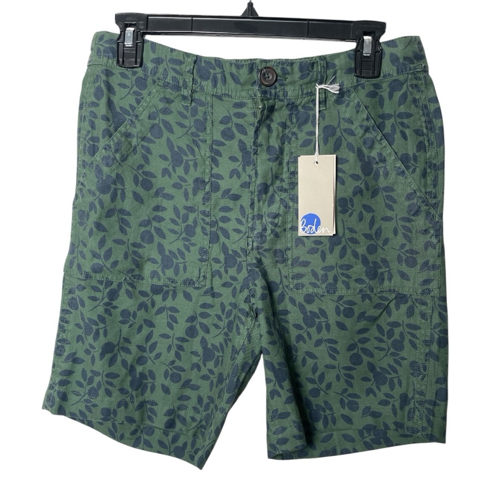 Boden Men’s Leaf-Print Linen Cotton Shorts Green Size 30 NWT 7” Inseam Coastal